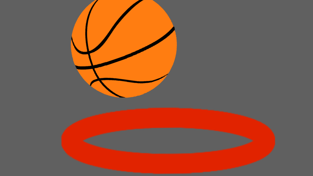 Basketball Catch: a basketball dropping towards a hoop